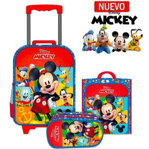 Set de Mochila con Ruedas EXTRA Oficio Lonchera y Cartuchera MICKEY