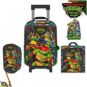 Set de Mochila con Ruedas Oficio Lonchera y Cartuchera Tortugas Ninja