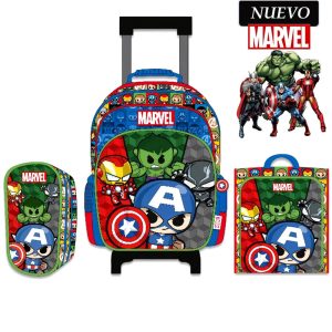 Set de Mochila con Ruedas Lonchera y Cartuchera Marvel A4