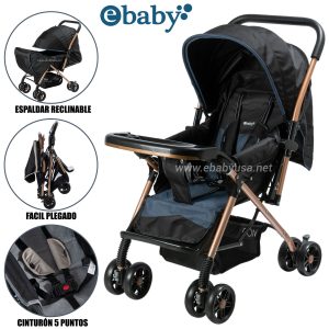 Coche Cuna de Lujo «BON» Reclinable Azul-Negro