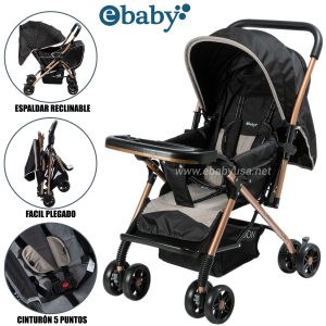 Coche Cuna de Lujo «BON» Reclinable Beige-Negro