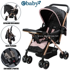 Coche Cuna de Lujo «BON» Reclinable Rosado-Negro