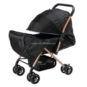 Coche Cuna de Lujo «BON» Reclinable Azul-Negro