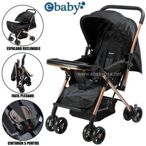 Coche Cuna de Lujo «BON» Reclinable Negro