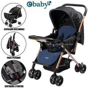 Coche Cuna de Lujo «BON» Reclinable Azul