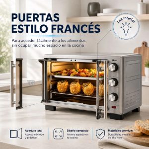 Horno con freidora de aire Oster® de 25 litros, puertas francesas, TSSTTV25FDMAFNS