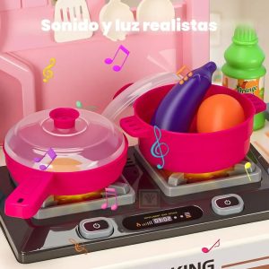 Juguete Cocina Interactiva Rosado 53 Piezas Con Sonidos Luces y Agua