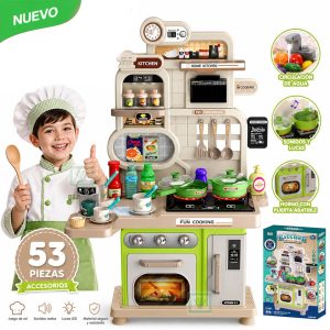 Juguete Cocina Interactiva Verde 53 Piezas Con Sonidos Luces y Agua