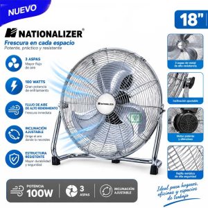 Ventilador de Piso Nationalizer NN-FE45 100Watts 18″ Silver