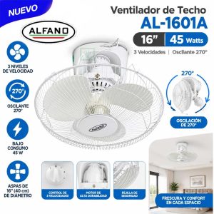 Ventilador de Techo Oscilante ALFANO 16″ 45W AL-1601A